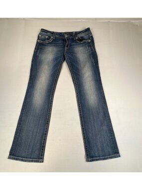 Miss Me Womens Easy Straight Jeans Size 30 Blue Denim Embellished Pockets